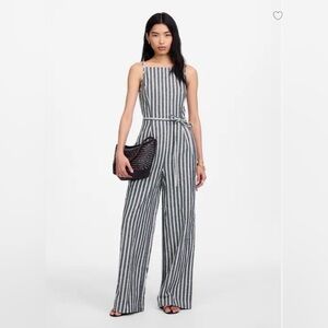 Madewell Pleated Wide-Leg Jumpsuit in Pinstripe Linen • size 4 • NWT • NU583